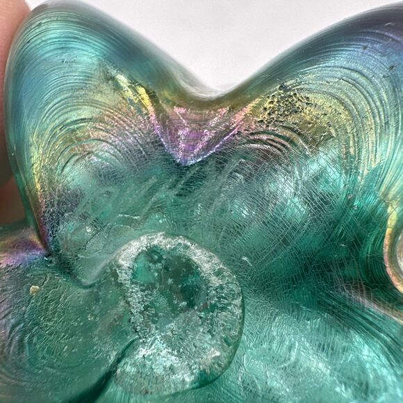 3 Robert Held Heart Glass Paperweight Teal Iridescent Lattice Grid Star Signed - Picture 9 of 11
